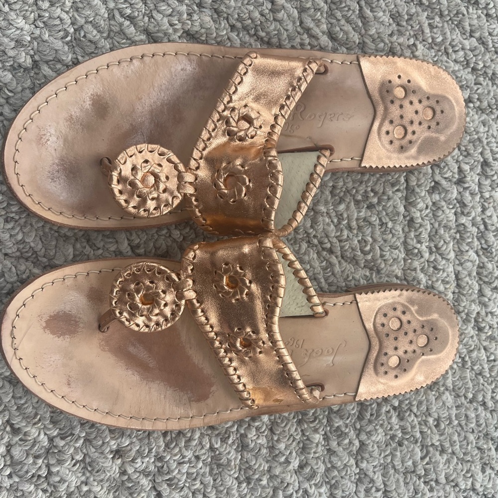 Jack Rogers Metallic Rose Gold Leather Sandals
